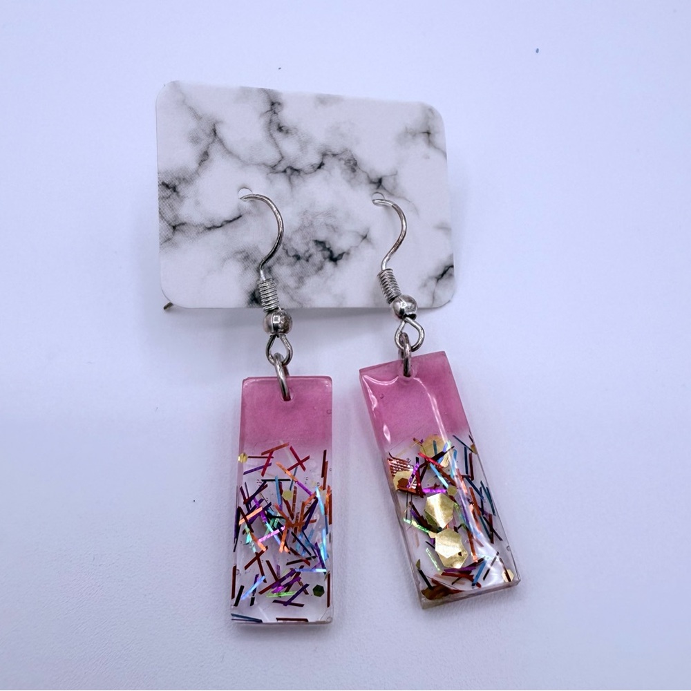 Pink and Gold Confetti Earrings